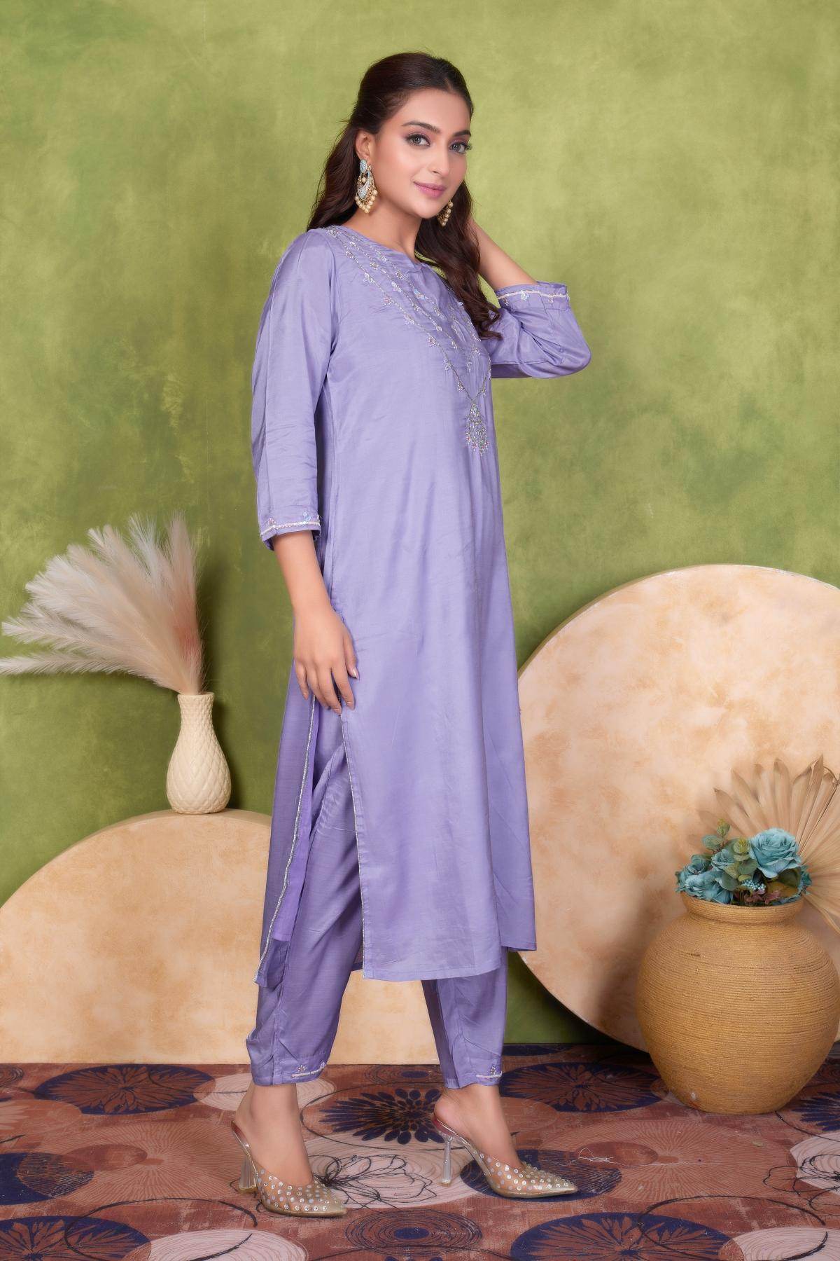 Roshni Muslin Yellow and Purple Kurta Set with Dupatta – Elegant Women’s Ethnic Wear Outfit