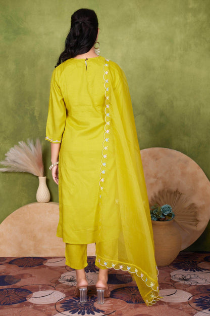 Roshni Muslin Yellow and Purple Kurta Set with Dupatta – Elegant Women’s Ethnic Wear Outfit