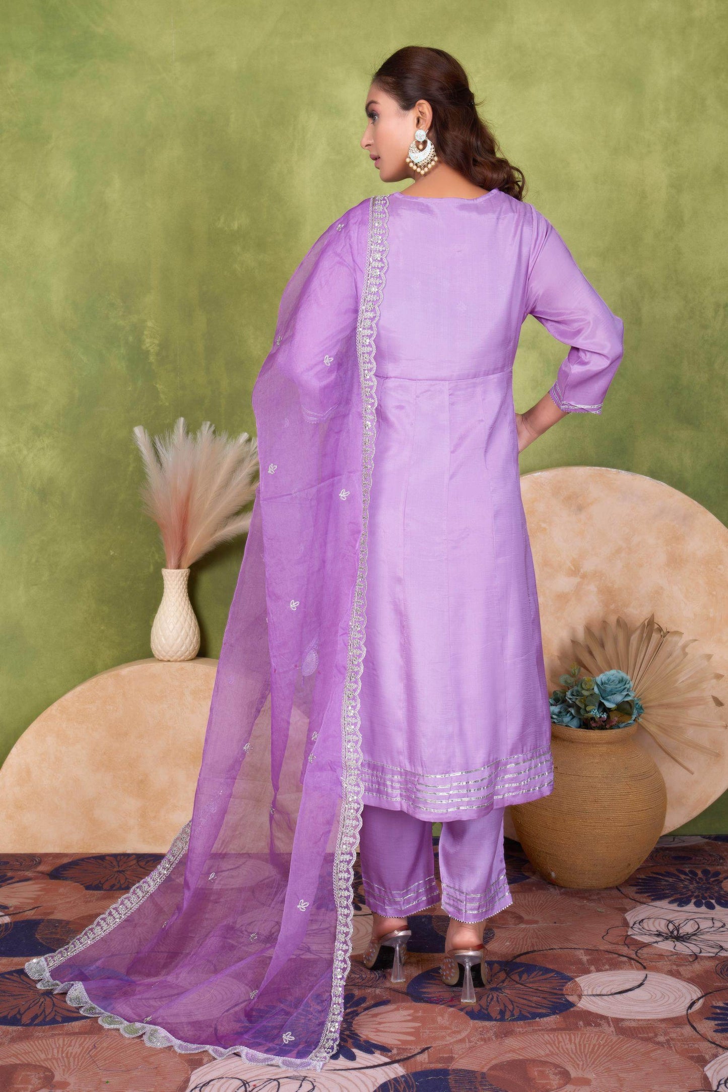 Women's Indu Viscose Purple & Peach Kurta Set with Dupatta - Elegant Ethnic Wear for Festive & Casual Occasions