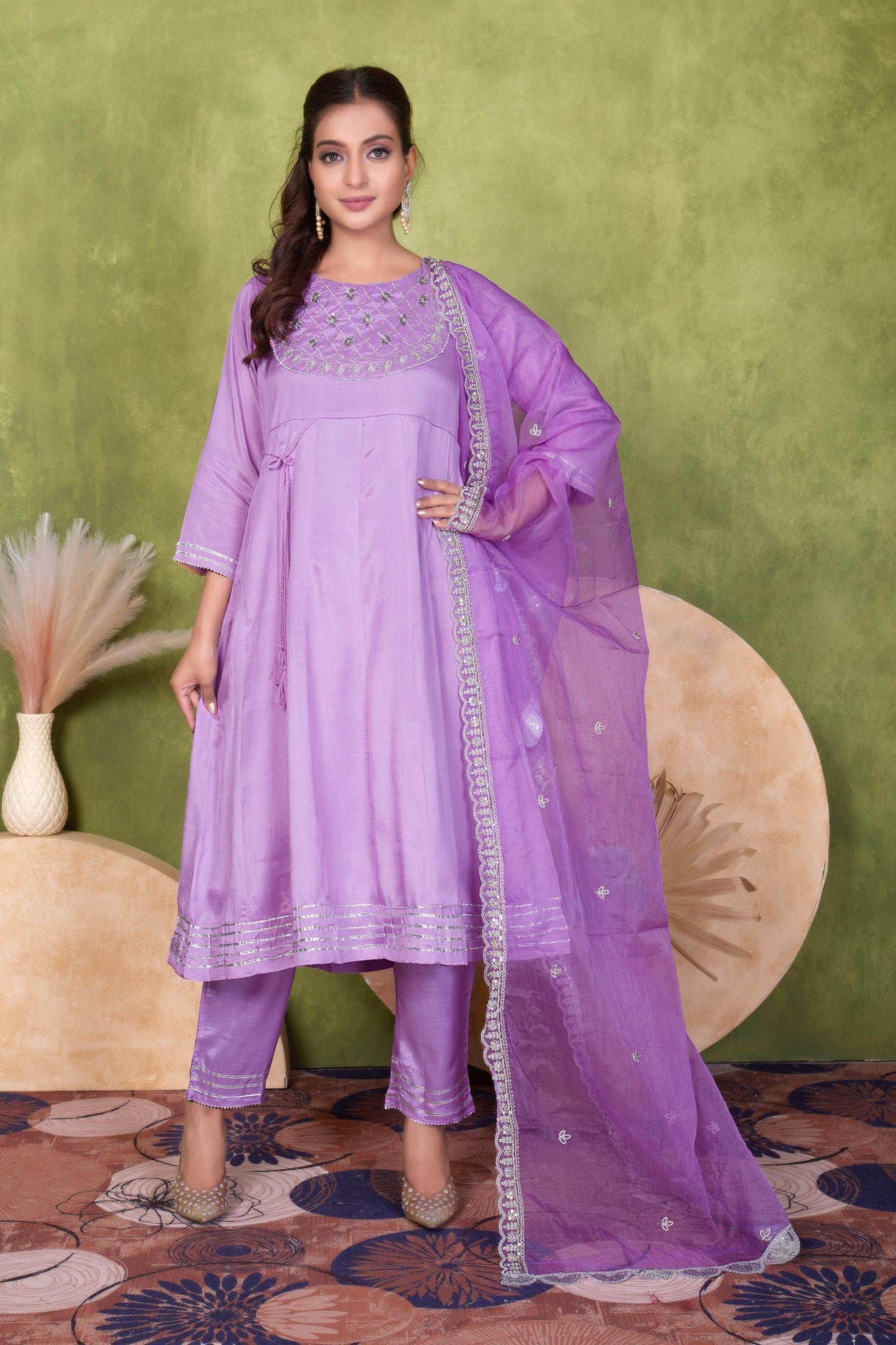 Women's Indu Viscose Purple & Peach Kurta Set with Dupatta - Elegant Ethnic Wear for Festive & Casual Occasions