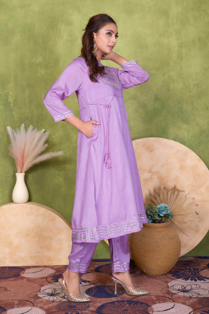 Women's Indu Viscose Purple & Peach Kurta Set with Dupatta - Elegant Ethnic Wear for Festive & Casual Occasions