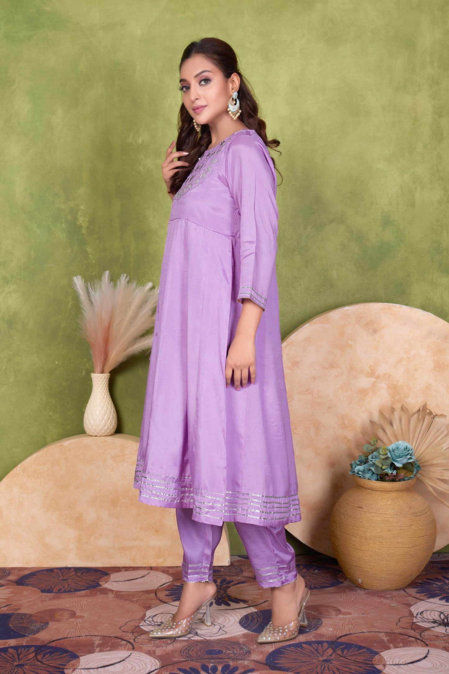 Women's Indu Viscose Purple & Peach Kurta Set with Dupatta - Elegant Ethnic Wear for Festive & Casual Occasions
