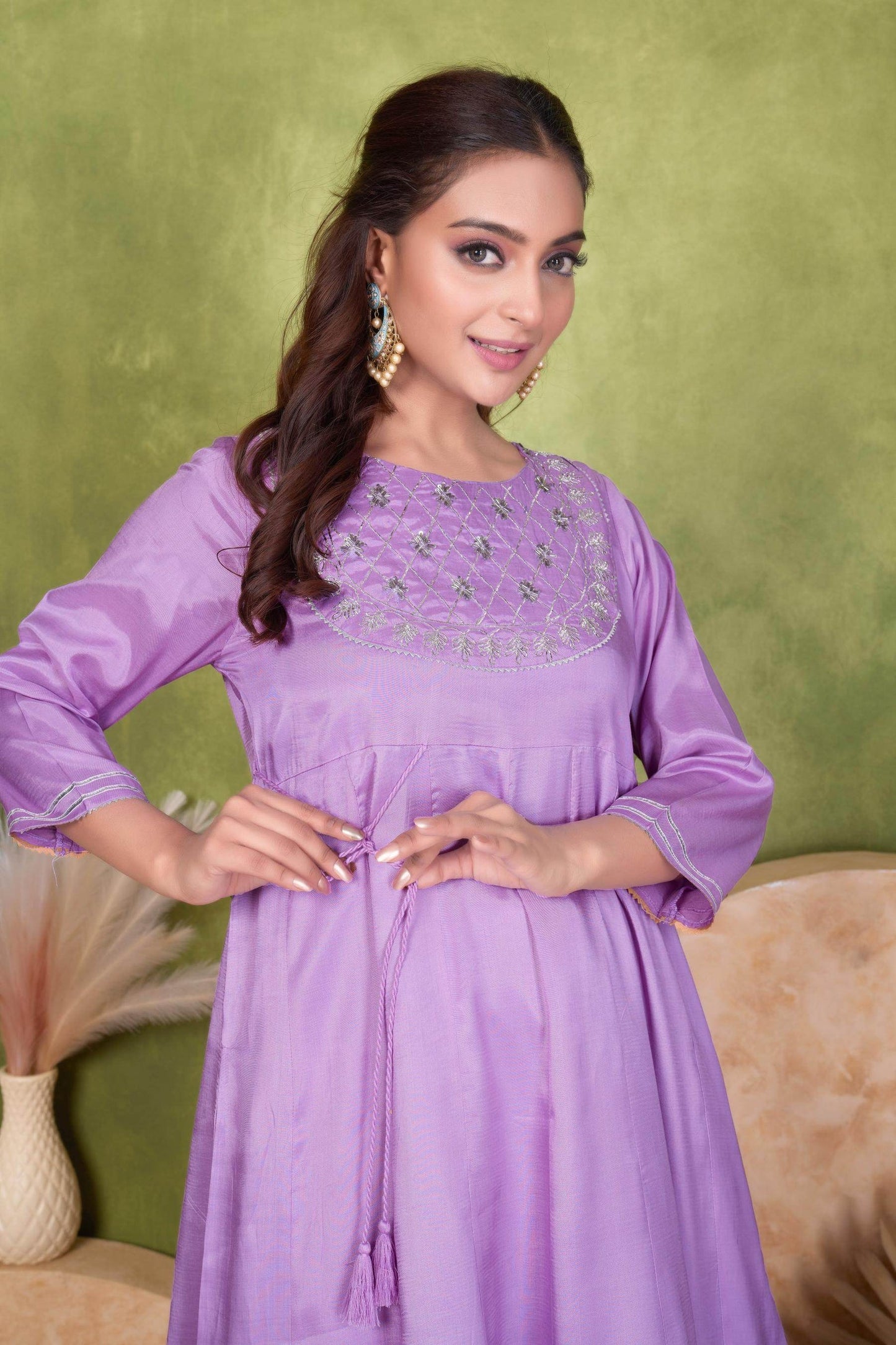 Women's Indu Viscose Purple & Peach Kurta Set with Dupatta - Elegant Ethnic Wear for Festive & Casual Occasions