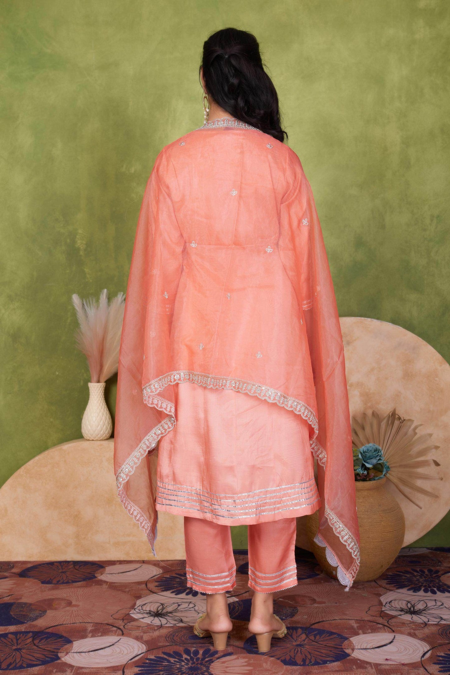 Women's Indu Viscose Purple & Peach Kurta Set with Dupatta - Elegant Ethnic Wear for Festive & Casual Occasions