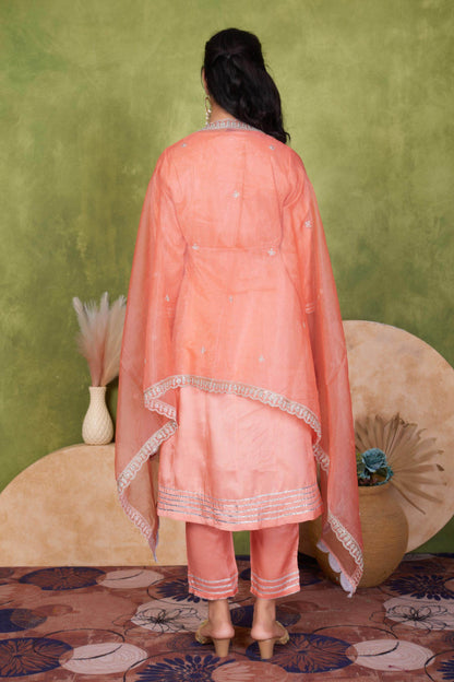 Women's Indu Viscose Purple & Peach Kurta Set with Dupatta - Elegant Ethnic Wear for Festive & Casual Occasions