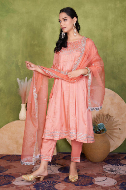 Women's Indu Viscose Purple & Peach Kurta Set with Dupatta - Elegant Ethnic Wear for Festive & Casual Occasions
