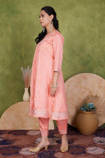 Women's Indu Viscose Purple & Peach Kurta Set with Dupatta - Elegant Ethnic Wear for Festive & Casual Occasions