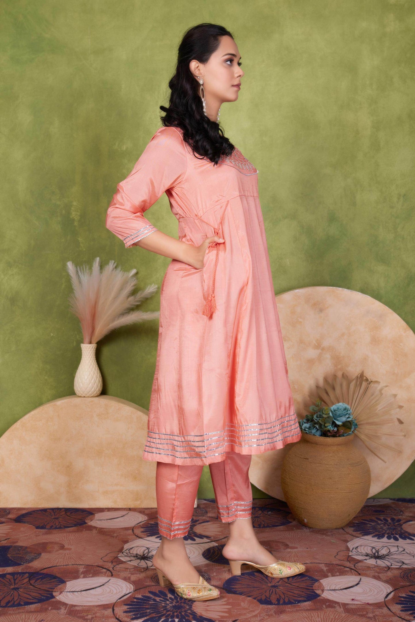 Women's Indu Viscose Purple & Peach Kurta Set with Dupatta - Elegant Ethnic Wear for Festive & Casual Occasions