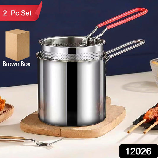 Small Deep Frying Pot With Strainer Basket (2 Pc Set) - warehousetech13