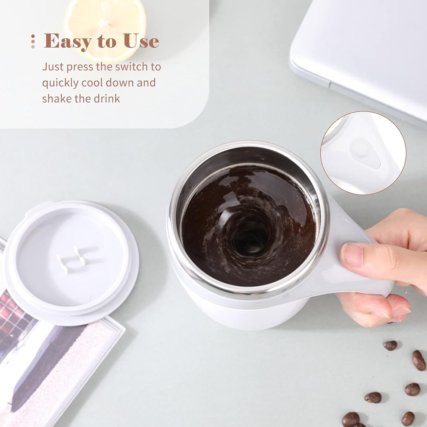 Stirring Coffee Mug Magnetic Stirring Coffee Cup Stainless Steel Mug For Milk Travel Mixing Cup Self Stirring Coffee Mug Suitable For Coffee Milk Hot Chocolat Battery Operated ( Battery Not Included ) - warehousetech13