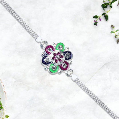 Silver Flower Motif Rakhi - warehousetech13