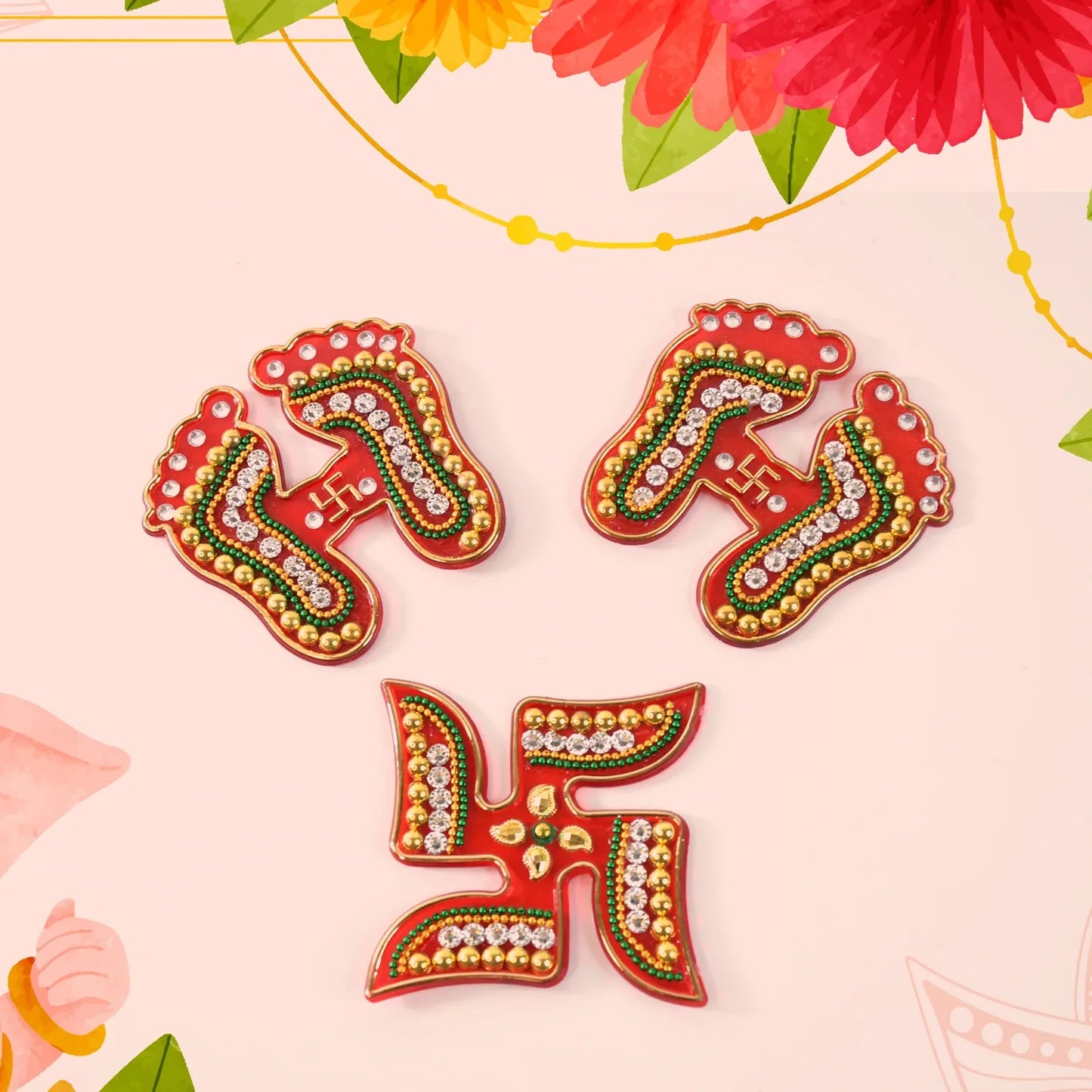 Decorative Laxmi Charan (Pagla) Swastik Combo Set (3pc Set) - warehousetech13