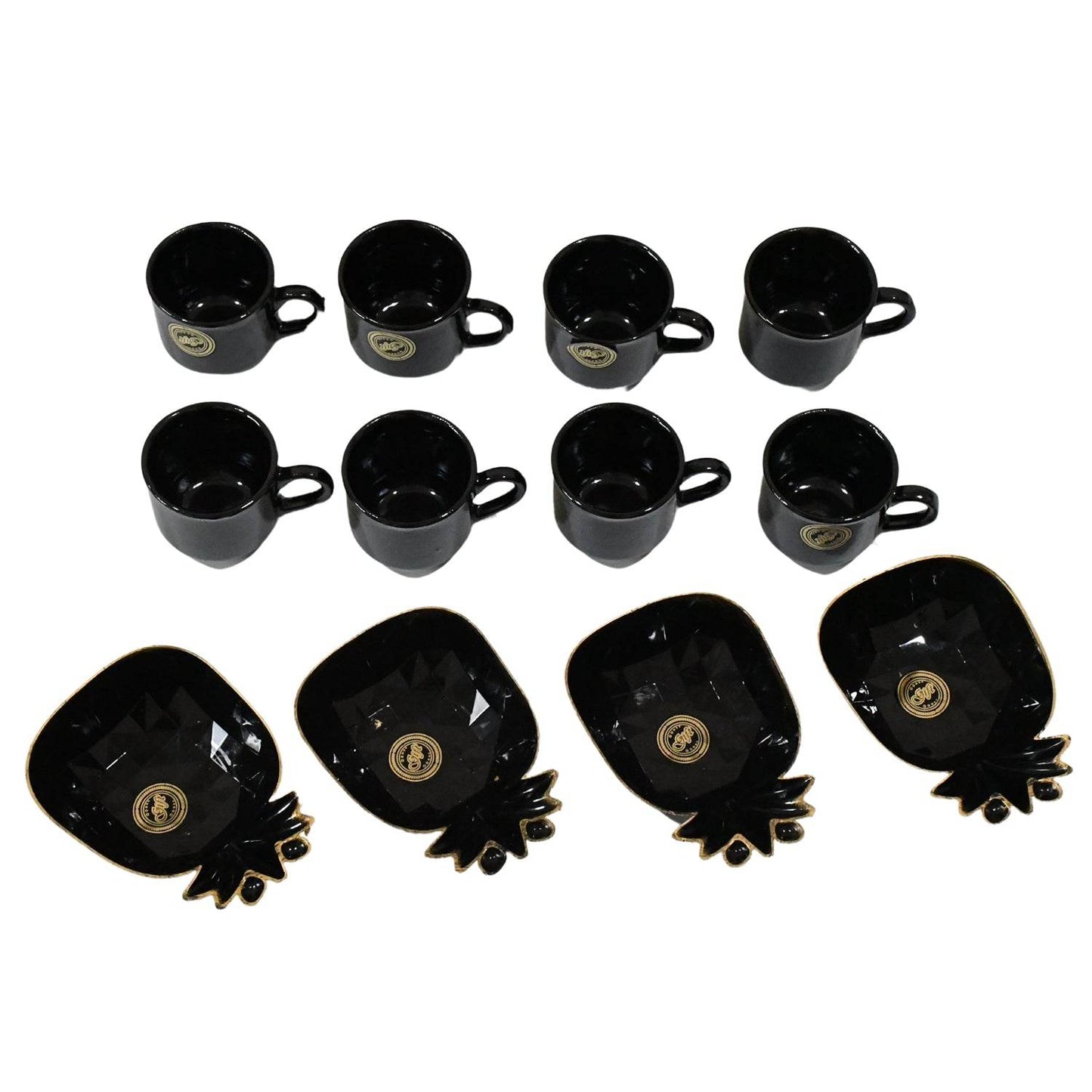 Pine Junction Ceramic Tea Cups Mug Set With Pineapple Shape Serving Bowl (12 Pcs Set) - warehousetech13