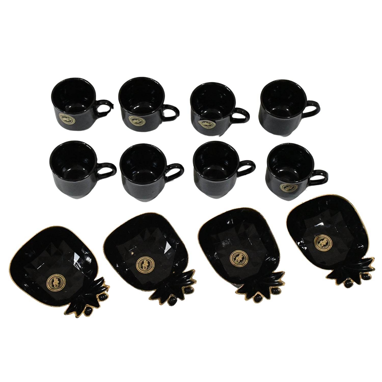 Pine Junction Ceramic Tea Cups Mug Set With Pineapple Shape Serving Bowl (12 Pcs Set) - warehousetech13