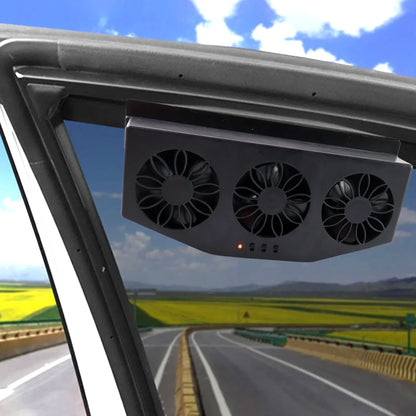 Triple Fan Solar Powered Car Exhaust Ventilation System With Usb Charging - warehousetech13