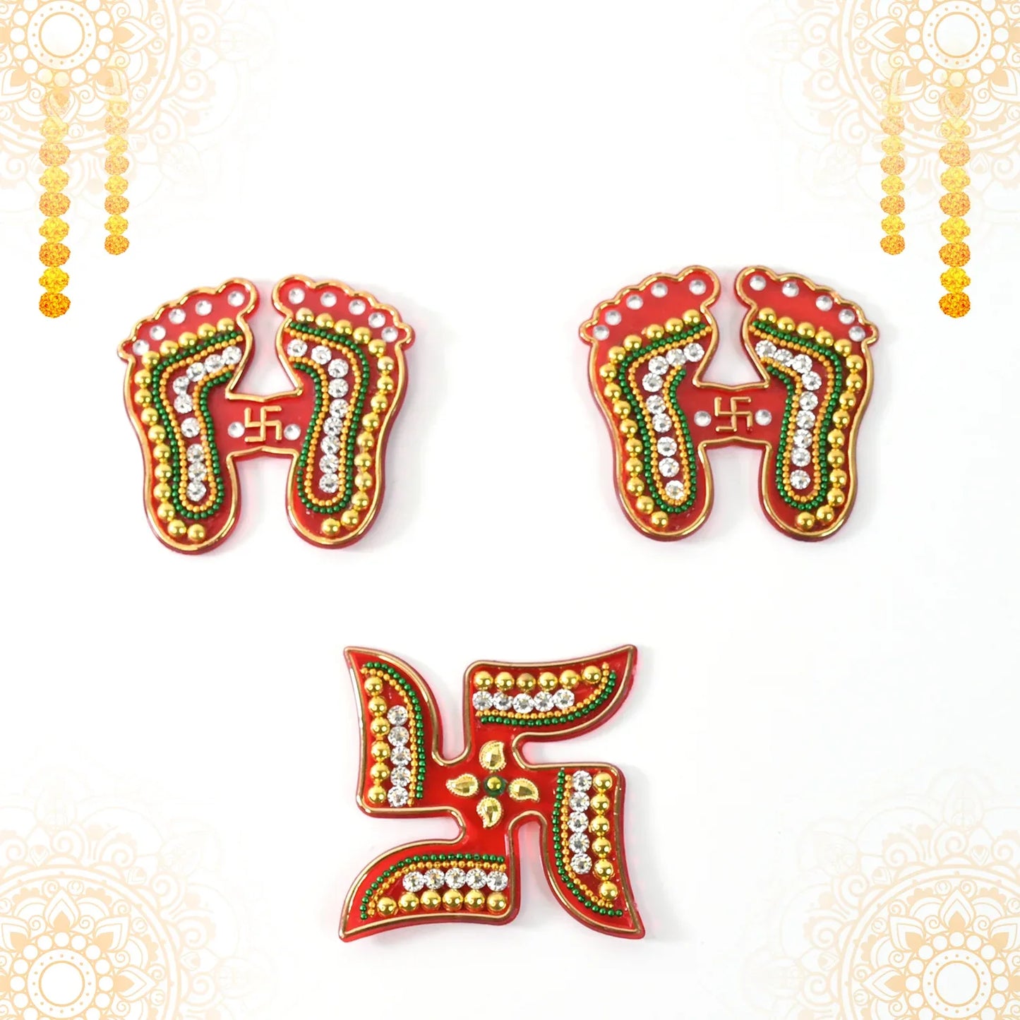 Decorative Laxmi Charan (Pagla) Swastik Combo Set (3pc Set) - warehousetech13