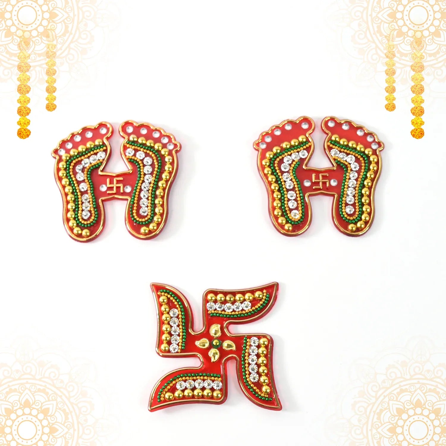 Decorative Laxmi Charan (Pagla) Swastik Combo Set (3pc Set) - warehousetech13