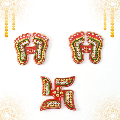 Decorative Laxmi Charan (Pagla) Swastik Combo Set (3pc Set) - warehousetech13