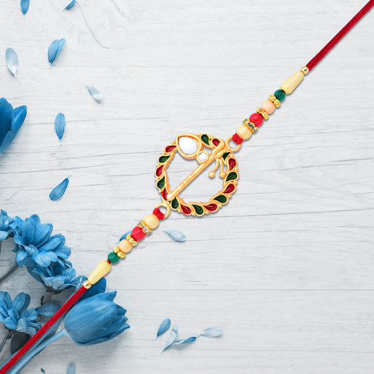 Krishna Flute Rakhi With Colorful Leaf Motif Beads - warehousetech13