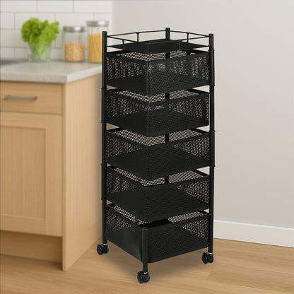 5 Layer Multipurpose Kitchen Storage Trolley With Wheels