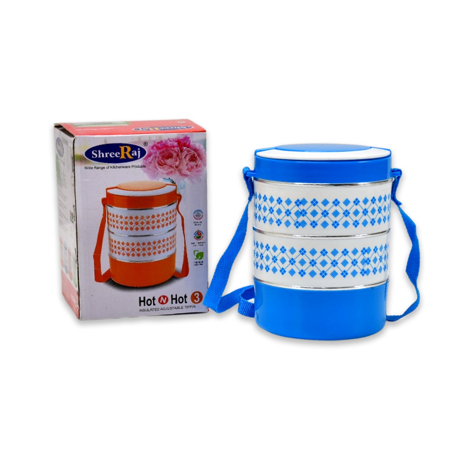 2493 3 Layer Adjustable Insulated Tiffin Set Of 1 Blue 3 Containers Lunch Box - warehousetech13