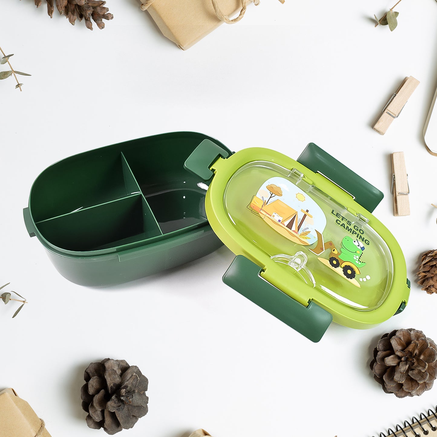 Plastic Lunch Box Leak Proof 3 Compartment With Bottle Spoon And Fork (1 Set) - warehousetech13