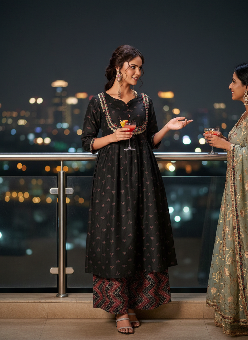 Trendy Chanderi Silk Ajrakh Kurta Set with Dupatta