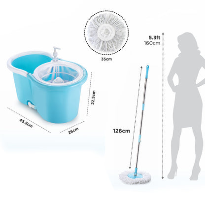 8702 Plastic Spinner Bucket Mop 360 Degree Self Spin Wringing With 2 Absorbers For Home And Office Floor Cleaning Mops Set - warehousetech13