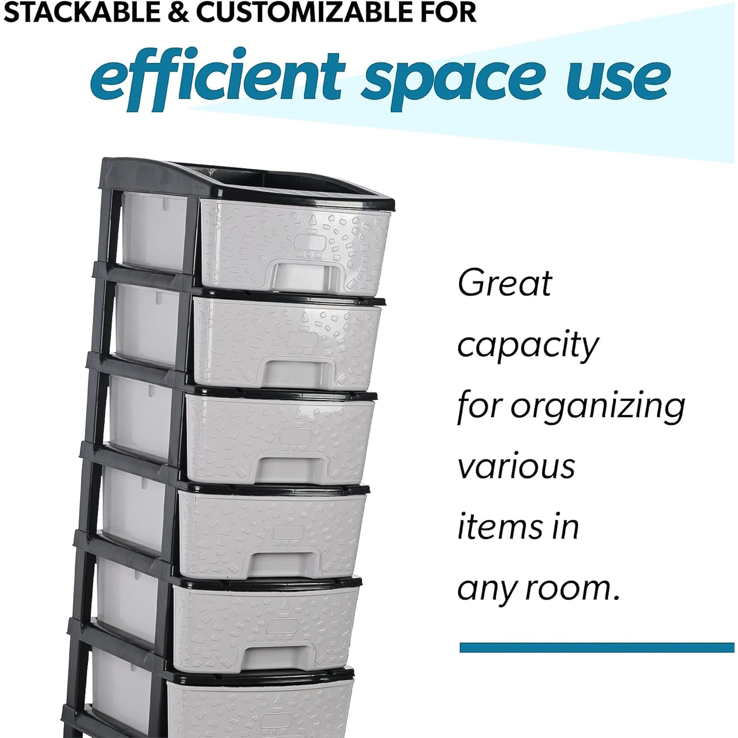 6-layer Heavy-duty Plastic Drawer Organizer Cabinet With Stone Texture Drawers - warehousetech13