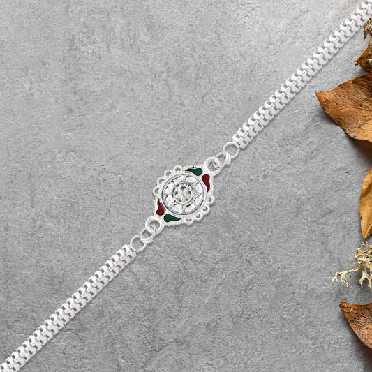 Stylish Rakhi With Intricate Floral Motif And Enamel Touches - warehousetech13