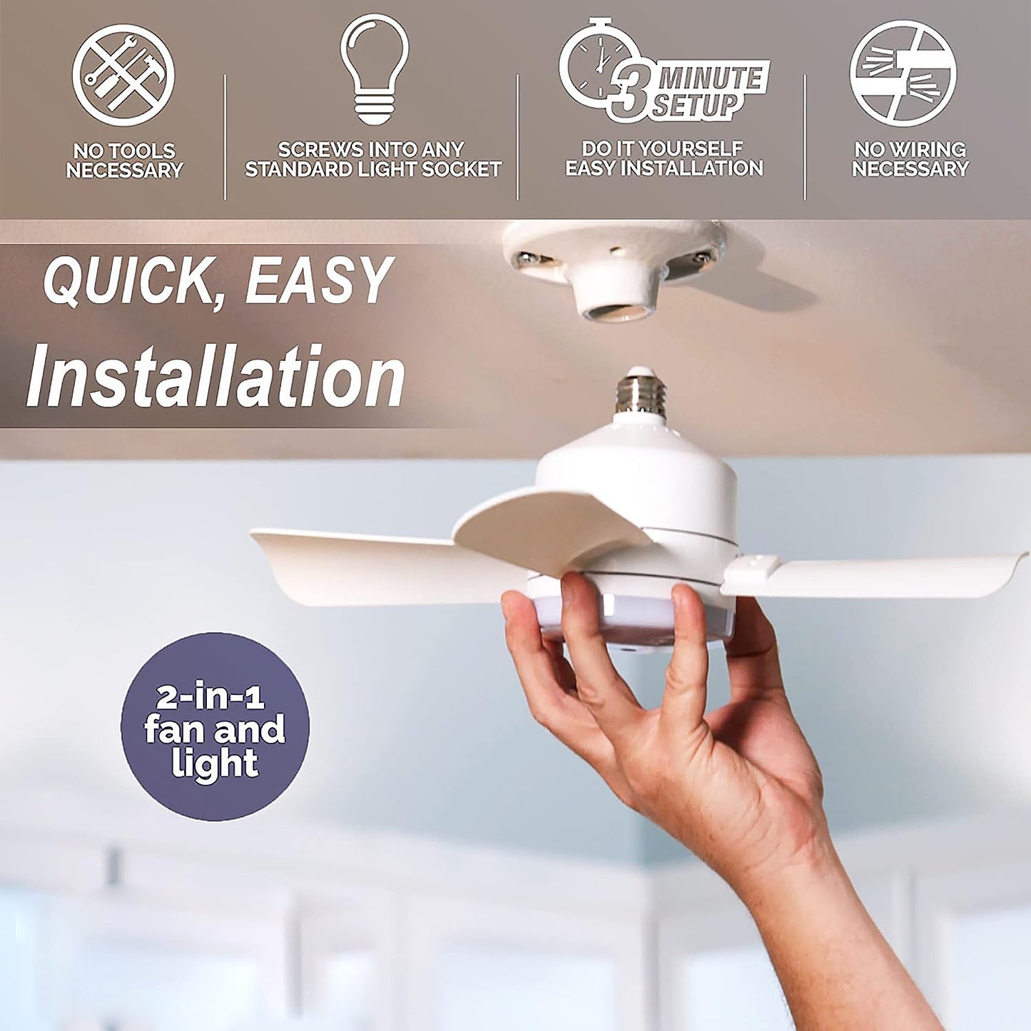 17845 Socket Fan Light Original - Cool Light Led Ceiling Fans With Lights And Remote Control Replacement For Lightbulb - Bedroom Kitchen Living Room1000 Lumens 5000 Kelvins Cool Leds (Remote Battery Not Included) - warehousetech13
