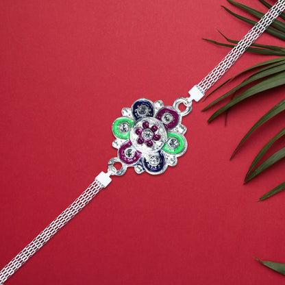 Silver Flower Motif Rakhi - warehousetech13