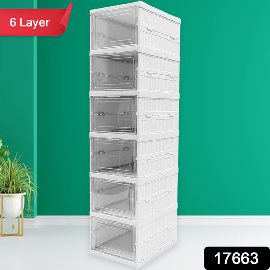 Stackable Multifunctional Storage For Clothes Foldable Drawer Shelf Basket Utility Cart Rack Storage Organizer Cart For Kitchen Pantry Closet Bedroom Bathroom Laundry (6 Layer 1 Pc) - warehousetech13