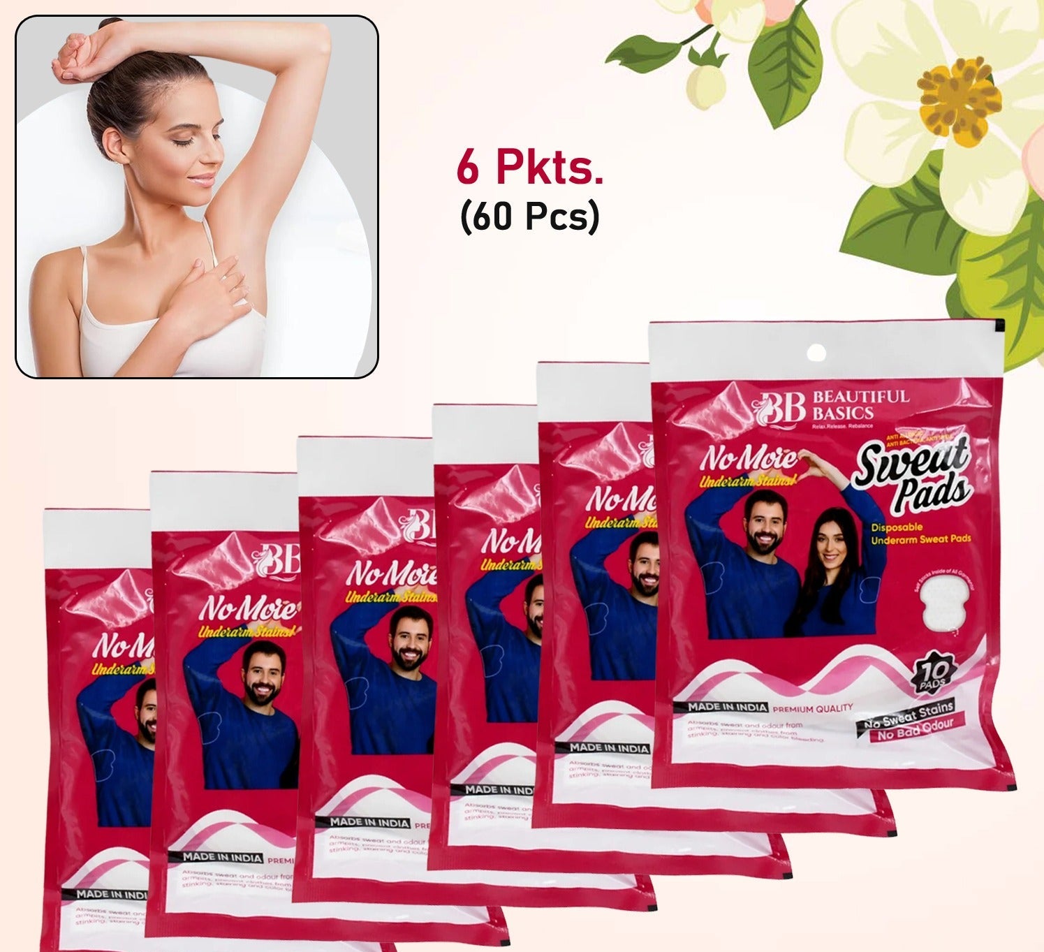 Beautiful Basics Underarms Sweat Pads Disposable (Pkts 6x 60 Pcs Set) - warehousetech13