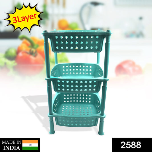 2588 3 Layer Squre Kitchen Trolley Basket - warehousetech13