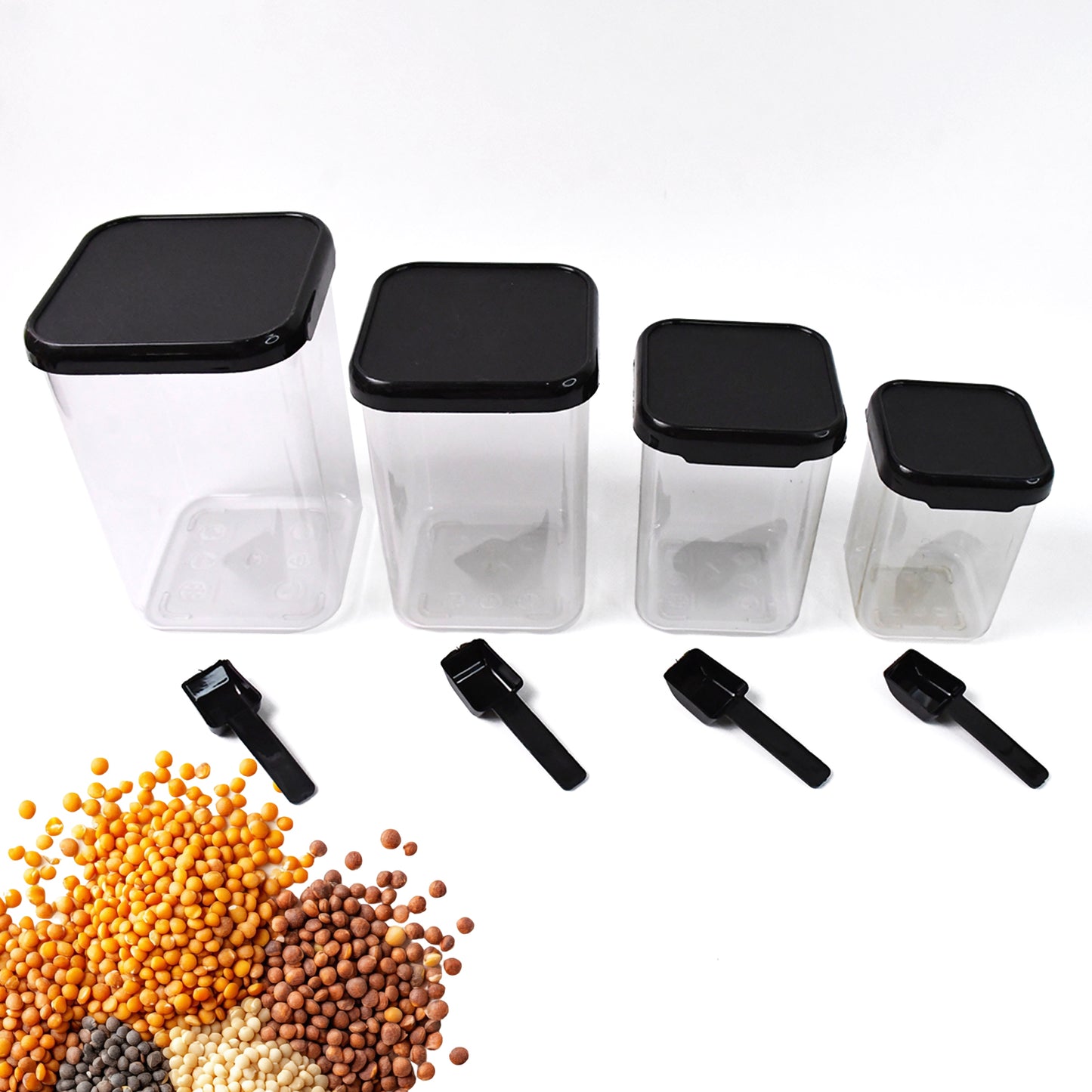 Plastic Air Tight Containers Storage (4 Pc Set With 4 Spoon) - warehousetech13