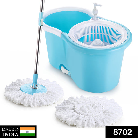 8702 Plastic Spinner Bucket Mop 360 Degree Self Spin Wringing With 2 Absorbers For Home And Office Floor Cleaning Mops Set - warehousetech13