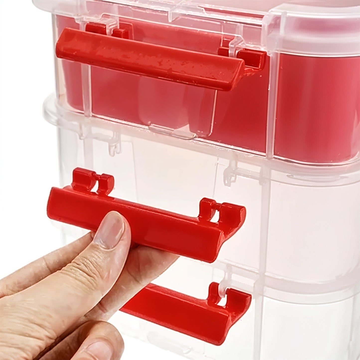 3-layer Multi-purpose Transparent Plastic Storage Carry Box With Handle - warehousetech13