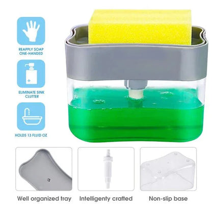 Liquid Soap Dispenser On Countertop With Sponge Holder - warehousetech13