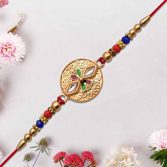 Antique Finish Rakhi With Meenakari Kundan Work - warehousetech13
