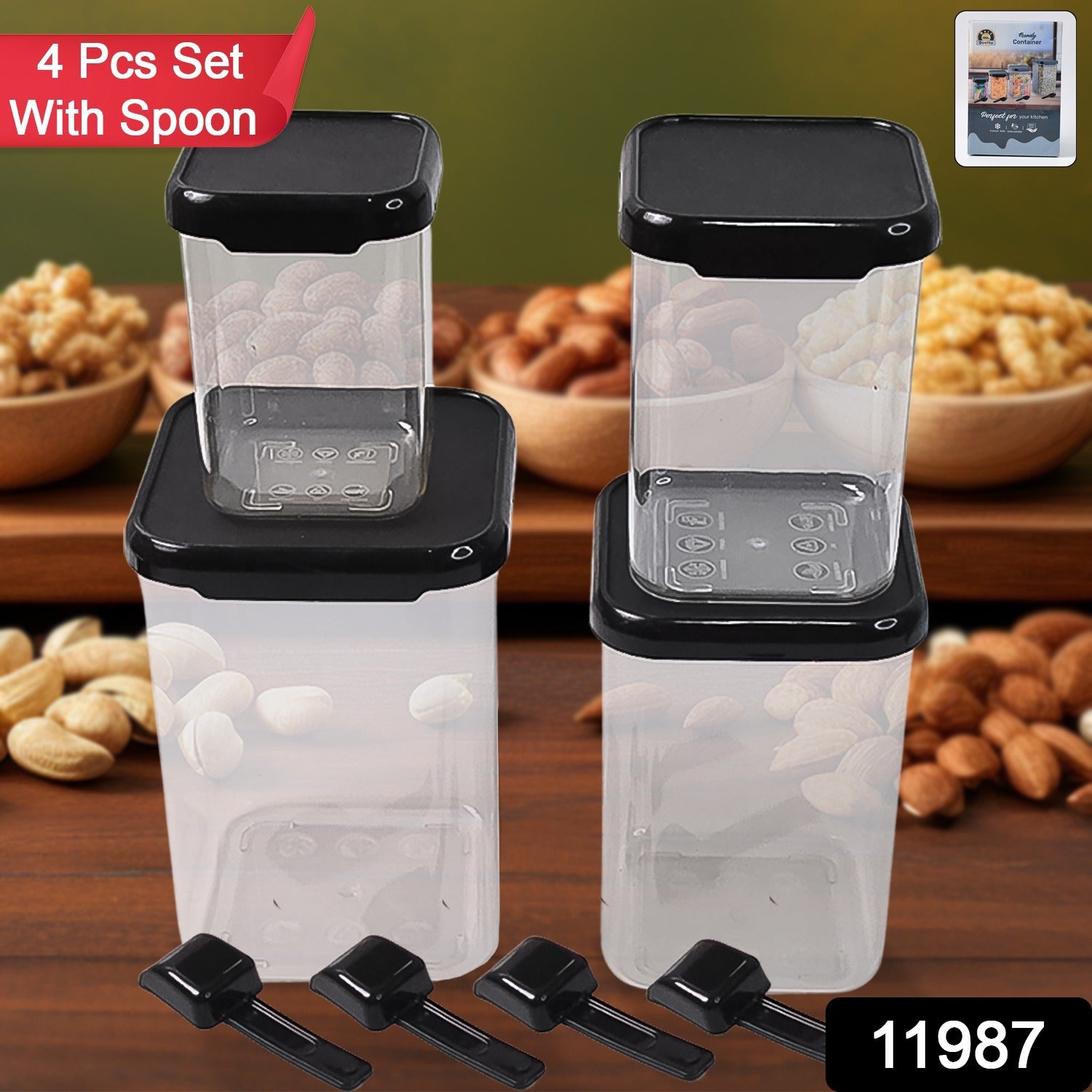 Plastic Air Tight Containers Storage (4 Pc Set With 4 Spoon) - warehousetech13