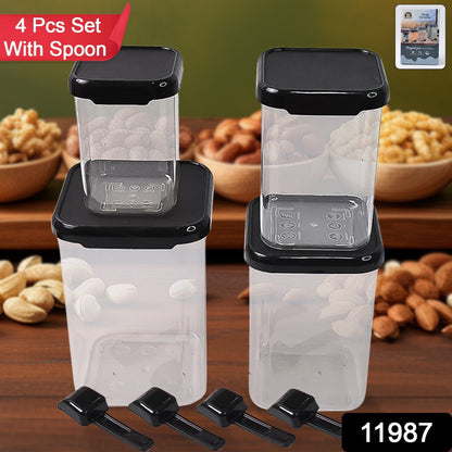 Plastic Air Tight Containers Storage (4 Pc Set With 4 Spoon) - warehousetech13