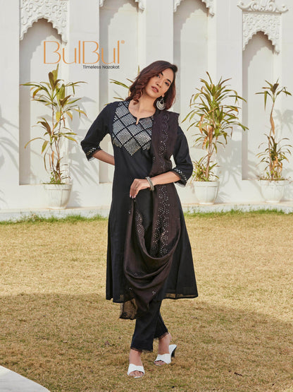 Elegant Maryam Black Cotton Kurta Set with Dupatta for Women