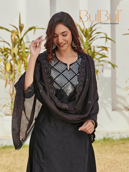 Elegant Maryam Black Cotton Kurta Set with Dupatta for Women