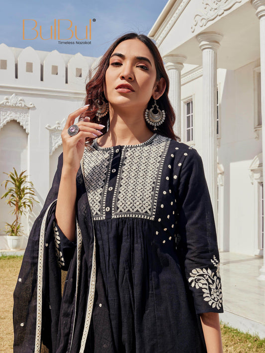 Abhilasha Cotton Black Kurta Set with Dupatta – Elegant Ethnic Wear for Women