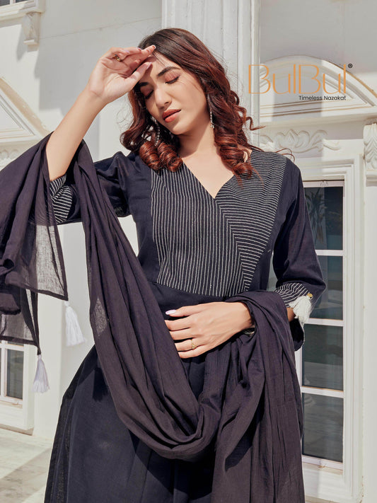 Khushi Black Cotton Kurta Set with Dupatta for Women – Elegant Ethnic Wear for All Occasions