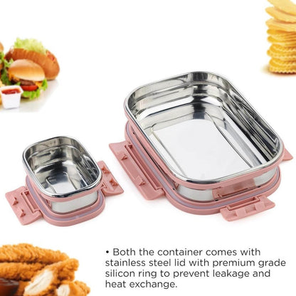 Premium Stainless Steel Leak Proof Air Tight Lunch Boxes (900ml+200ml Approx 2 Pc Set) - warehousetech13
