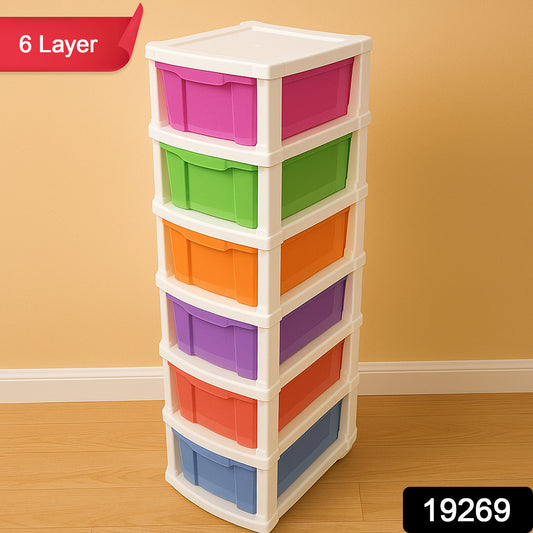 6-layer Multi-colored Plastic Storage Drawer Cabinet - warehousetech13