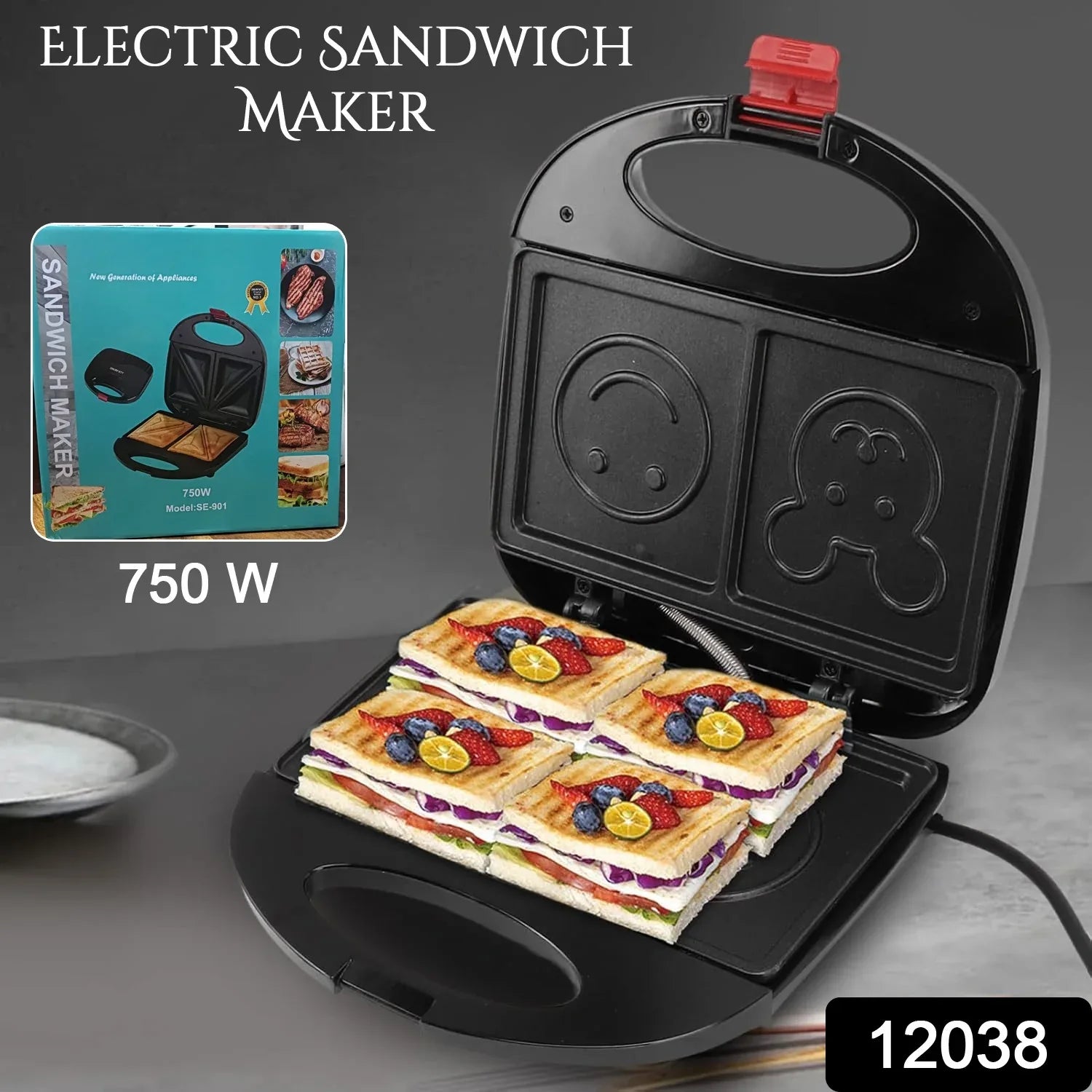 Double Sided Heating 750w Electric Sandwich Maker (1 Pc) - warehousetech13