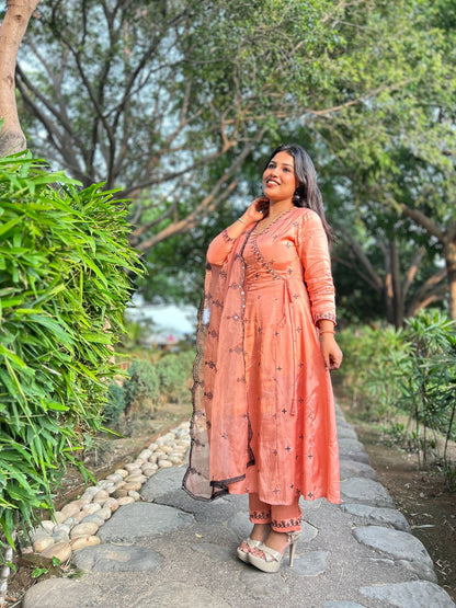 Ruqaiya Women's Purple & Peach Viscose Kurta Set with Dupatta - Elegant Ethnic Wear for Festive & Casual Occasions